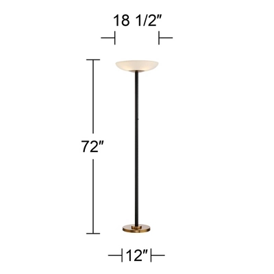 Possini Euro Design Modern Torchiere Floor Lamp LED 72" Tall Black Antique Brass White Glass Shade For Living Room Reading Uplight 8 Possini Euro Design Modern Torchiere Floor Lamp LED 72" Tall Black Antique Brass White Glass Shade For Living Room Reading Uplight - Image 6