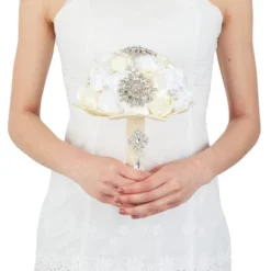 Sparkle And Bash Satin Artificial Rose Rhinestone Brooch Bouquet, Faux Fake Flowers For Wedding, Decorations & Quinceanera, Ivory, 8.5 In -Finest Home Decoration GUEST 989f5d7c 2de2 4f3a 8996 36538a2ac7b3