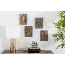 Set Of 4 Cement Leaf Framed 3D Wall Decors Gold - Olivia & May -Finest Home Decoration GUEST 99959091 74c7 4f76 a7ac b8ce83c73833