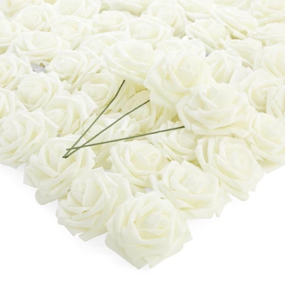 Bright Creations 60 Pack Artificial Rose Flowers Heads With Stems, White 3" Faux Fake Flowers For Party Decorations 8 Bright Creations 60 Pack Artificial Rose Flowers Heads With Stems, White 3" Faux Fake Flowers For Party Decorations - Image 6