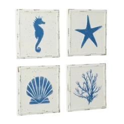 Set Of 4 Metal Sea Horse Speckled Wall Decors With Starfish Shell And Coral Designs Cream - Olivia & May -Finest Home Decoration GUEST 9a469958 0311 4daf ba9d e0f544396f3a