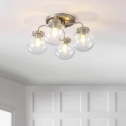 18" 4-Light Piper Farmhouse Rustic Iron/Glass LED Semi Flush Mount Nickel/Clear - JONATHAN Y -Finest Home Decoration GUEST 9ae0360b 4aaf 4c46 b0a7 d64cad718f2c