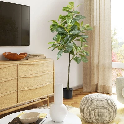 Forever Leaf 60" Artificial Fiddle Leaf Fig Tree With Black Pot, Indoor Artificial Plant For Home Decor 4 Forever Leaf 60" Artificial Fiddle Leaf Fig Tree With Black Pot, Indoor Artificial Plant For Home Decor - Image 2