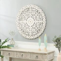 LuxenHome Distressed White Wood Flower Mandala 31.5" Round Wall Decor -Finest Home Decoration GUEST 9cd250c9 e5d8 412a a972 298cba87b653