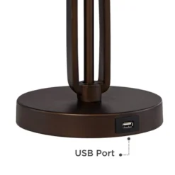Franklin Iron Works Samuel Industrial Desk Lamp 21 1/4" High Bronze Swing Arm With USB Charging Port Natural Mica Shade For Bedroom Living Room House -Finest Home Decoration GUEST 9cd700d7 013c 4dd6 9031 c5e13bc1ab88