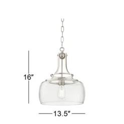 Franklin Iron Works Charleston Brushed Nickel Pendant 13 1/2" Wide Modern LED Clear Glass Shade For Dining Room House Foyer Kitchen Island Entryway -Finest Home Decoration GUEST 9f22ee3a cb6f 421b bd12 219a18aeb2f6