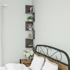 Floating Corner Shelf- 5 Tier Wall Shelves With Hidden Brackets To Display Décor, Books, Photos, More- Hardware Included By Lavish Home (Dark Brown) -Finest Home Decoration GUEST 9fe07c67 f219 49dd b134 4cb34db5ca9d