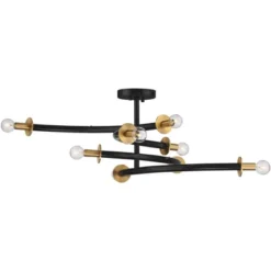 Possini Euro Design Alturus Modern Ceiling Light Semi Flush Mount Fixture 34" Wide Gloss Black Warm Brass 8-Light For Bedroom Living Room Hallway Home -Finest Home Decoration GUEST a23c2c3a 3277 4efb 860b 0658359a3046