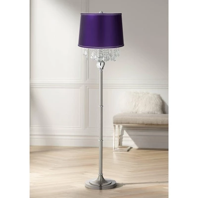 360 Lighting Modern Floor Lamp Standing 62 1/2" Tall Brushed Nickel Silver Crystals Dark Purple Satin Drum Shade For Living Room Bedroom Office House 3 360 Lighting Modern Floor Lamp Standing 62 1/2" Tall Brushed Nickel Silver Crystals Dark Purple Satin Drum Shade For Living Room Bedroom Office House