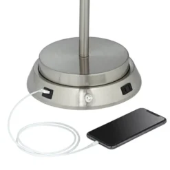 360 Lighting Modern Table Lamp With Dimmable USB And AC Power Outlet Workstation Base 24.5" High Brushed Nickel Droplet White Shade Bedroom Desk -Finest Home Decoration GUEST a4b5abc3 5474 4651 8720 812e273cb860