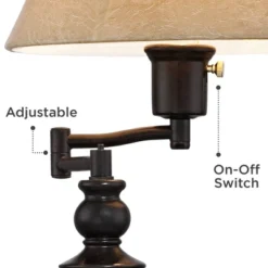 Regency Hill Traditional Desk Table Lamp Swing Arm With Hotel Style USB Charging Port 21.75" High Bronze Metal Faux Leather Bell Shade For Bedroom -Finest Home Decoration GUEST a689f15d 28d3 4c64 a89b 7e50d9e9eedd