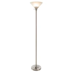 Hastings Home Torchiere Floor Lamp With Marbleized Glass Shade And LED Bulb - Brushed Silver -Finest Home Decoration GUEST a6de02ca 4870 4267 922e a5ab64019a6f