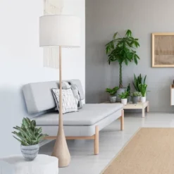 65" Kanana Faux Wood Floor Lamp With White Cotton Shade - Globe Electric -Finest Home Decoration GUEST a7bbc05b 23ec 44e5 89cc 74b851eaebf7