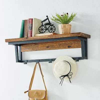 Claremont Rustic Wood Coat Hook With Shelf Dark Brown - Alaterre Furniture 3 Claremont Rustic Wood Coat Hook With Shelf Dark Brown - Alaterre Furniture