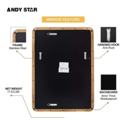 ANDY STAR Modern Decorative 22 X 30 Inch Rectangular Wall Mounted Hanging Bathroom Vanity Mirror With Stainless Steel Metal Frame, Brushed Gold -Finest Home Decoration GUEST a836dfdc 7c1e 4878 8081 2a543c6c208e