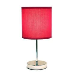 11.81" Traditional Petite Metal Stick Bedside Table Desk Lamp In Chrome With Fabric Shade Wine Red - Creekwood Home -Finest Home Decoration GUEST a8b5ed48 0bca 498a a077 8c301f8600cc