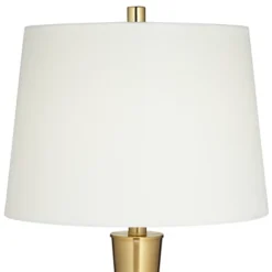 Possini Euro Design Wayne Modern Table Lamps 29 1/4" Tall Set Of 2 Brass With USB Charging Port White Fabric Drum Shade For Bedroom Living Room Kids -Finest Home Decoration GUEST aa6e6cf4 53fe 47dc 8027 c0a9fa7e0100
