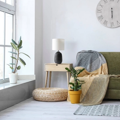 20.4" Traditional Ceramic Purled Texture Bedside Table Desk Lamp With White Fabric Drum Shade Black - Simple Designs 9 20.4" Traditional Ceramic Purled Texture Bedside Table Desk Lamp With White Fabric Drum Shade Black - Simple Designs - Image 7