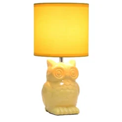 12.8" Contemporary Ceramic Owl Bedside Table Lamp With Matching Fabric Shade Yellow - Simple Designs