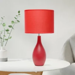 18.11" Traditional Standard Ceramic Dewdrop Table Desk Lamp With Matching Fabric Shade Red - Creekwood Home -Finest Home Decoration GUEST abfd609c ca3a 4ece aedb a050a2cd62bb