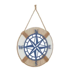 Metal Compass Wall Decor With Rope Hanger Blue - Olivia & May