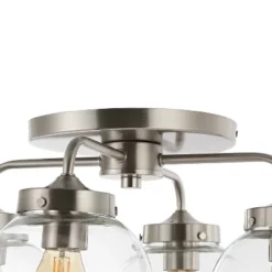 18" 4-Light Piper Farmhouse Rustic Iron/Glass LED Semi Flush Mount Nickel/Clear - JONATHAN Y -Finest Home Decoration GUEST ac465f2f 7575 48f0 be7d 92b449b5e8a7