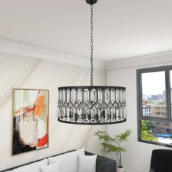 Metal Crystal Embellishments 6 Light Chandelier With Link Style Chain Black - Olivia & May 21 Metal Crystal Embellishments 6 Light Chandelier With Link Style Chain Black - Olivia & May -Finest Home Decoration GUEST ad00b6b1 4cdf 453b 8093 7ebea9c41011