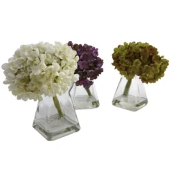 Set Of 3 Artificial Hydrangea Plant In Glass Vase - Nearly Natural -Finest Home Decoration GUEST ae89ec33 5ba7 431f bcfe edaec9d5710d