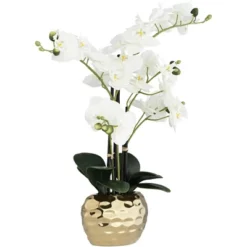 Dahlia Studios Potted Faux Artificial Flowers Realistic White Phalaenopsis Orchid In Gold Ceramic Pot Home Decoration 23" High 12 Dahlia Studios Potted Faux Artificial Flowers Realistic White Phalaenopsis Orchid In Gold Ceramic Pot Home Decoration 23" High -Finest Home Decoration GUEST af325006 b701 4b04 ba86 762ba3cac923