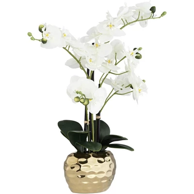 Dahlia Studios Potted Faux Artificial Flowers Realistic White Phalaenopsis Orchid In Gold Ceramic Pot Home Decoration 23" High 6 Dahlia Studios Potted Faux Artificial Flowers Realistic White Phalaenopsis Orchid In Gold Ceramic Pot Home Decoration 23" High - Image 4