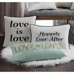'Happily Ever After' Poly Velvet Lumbar Throw Pillow Ivory - Edie@Home -Finest Home Decoration GUEST af739f4d 2f08 4a21 92c5 3a7de29aeb00
