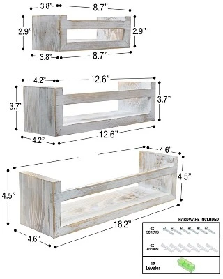 Sorbus Rustic Wooden Floating Shelves Set Of 3 Gray 4 Sorbus Rustic Wooden Floating Shelves Set Of 3 Gray - Image 2
