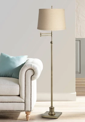360 Lighting Modern Floor Lamp Adjustable Swing Arm 70" Tall Antique Brass Burlap Drum Shade For Living Room Reading Bedroom Office 3 360 Lighting Modern Floor Lamp Adjustable Swing Arm 70" Tall Antique Brass Burlap Drum Shade For Living Room Reading Bedroom Office