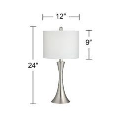 360 Lighting Gerson Modern Table Lamps 24" High Set Of 2 Brushed Nickel With Dimmers LED White Drum Shade For Bedroom Living Room Bedside Nightstand -Finest Home Decoration GUEST b5a78088 1d71 4af2 a2b5 8216969fd85b