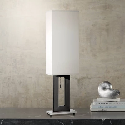 360 Lighting Floating Rectangle Modern Table Lamp 30" Tall Black Metal Open Frame White Fabric Box Shade For Bedroom Living Room Bedside Nightstand 3 360 Lighting Floating Rectangle Modern Table Lamp 30" Tall Black Metal Open Frame White Fabric Box Shade For Bedroom Living Room Bedside Nightstand