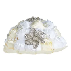 Sparkle And Bash Satin Artificial Rose Rhinestone Brooch Bouquet, Faux Fake Flowers For Wedding, Decorations & Quinceanera, Ivory, 8.5 In -Finest Home Decoration GUEST b6dae616 86ca 4bd1 8428 7d1e2a019504