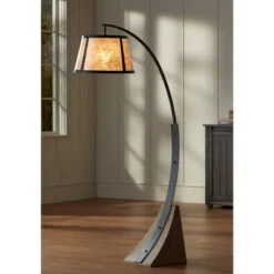 Franklin Iron Works Oak River Rustic Mission Arc Floor Lamp 66 1/2" Tall Dark Gray Wood Blond Mica Drum Shade For Living Room Reading Bedroom Office -Finest Home Decoration GUEST b6f751c3 eae8 4619 87d4 9badfad4d896
