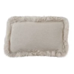 12"x20" Oversize Luxurious Linen Poly Filled With Plush Lamb Fur Border Lumbar Throw Pillow - Saro Lifestyle -Finest Home Decoration GUEST b84f9aef c13b 4725 8596 d6c25fd2b21c