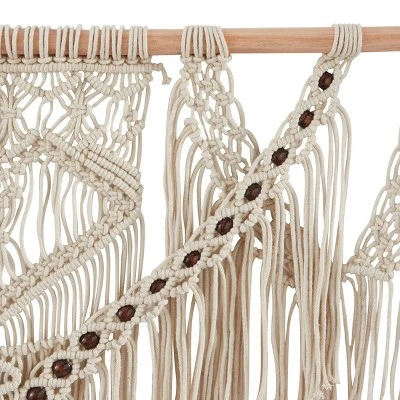 Cotton Macrame Intricately Handmade Weaved Wall Decor With Beaded Fringe Tassels - Olivia & May 4 Cotton Macrame Intricately Handmade Weaved Wall Decor With Beaded Fringe Tassels - Olivia & May - Image 2