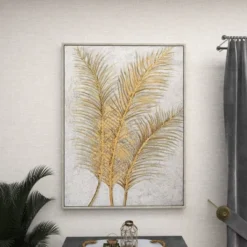 Canvas Leaf Framed Wall Art With Silver Frame Gold - CosmoLiving By Cosmopolitan -Finest Home Decoration GUEST b8e87962 47b4 402c 98a3 e6d25bfa2cc0