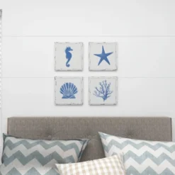 Set Of 4 Metal Sea Horse Speckled Wall Decors With Starfish Shell And Coral Designs Cream - Olivia & May -Finest Home Decoration GUEST b9c8138a 2194 4923 bf0b 156c36dc0b93