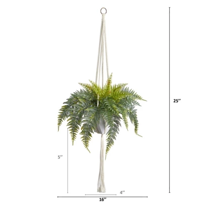 Nearly Natural 25-in Fern Hanging Artificial Plant In Decorative Basket 3 Nearly Natural 25-in Fern Hanging Artificial Plant In Decorative Basket
