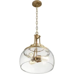Franklin Iron Works Charleston Warm Brass Pendant Chandelier 16" Wide Modern LED Clear Seedy Glass 3-Light Fixture For Dining Room Home Kitchen Island -Finest Home Decoration GUEST bbfb42be 82c8 4d86 830e 4b7257881995