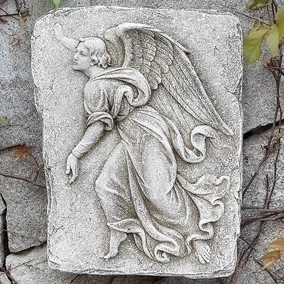 Roman 15" Gray Left Facing Angel Outdoor Garden Wall Plaque 3 Roman 15" Gray Left Facing Angel Outdoor Garden Wall Plaque