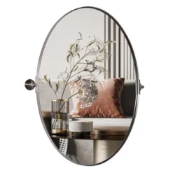 Moon Mirror 20 X 28 Inch Modern Oval Wall Mounted Hanging Bathroom Vanity Mirror With Stainless Steel Metal Frame, Brushed Silver -Finest Home Decoration GUEST bf36ceaa 8fd9 4d4e a6f7 a7130950ab4e