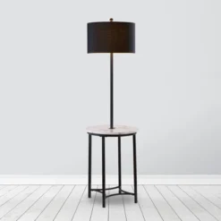 61.5" Amelia Modern Floor Lamp With Table And Built-In USB Matte Black/White Marble - Teamson Home -Finest Home Decoration GUEST c058a59c 3b95 4a94 a50d efcb8cdf43ca