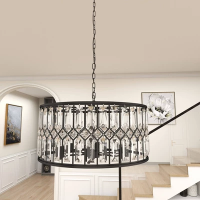 Metal Crystal Embellishments 6 Light Chandelier With Link Style Chain Black - Olivia & May 11 Metal Crystal Embellishments 6 Light Chandelier With Link Style Chain Black - Olivia & May - Image 9