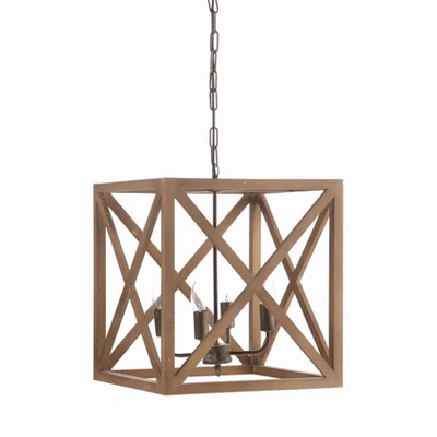 Metal/Wood Chandelier Natural Brown - Storied Home 3 Metal/Wood Chandelier Natural Brown - Storied Home