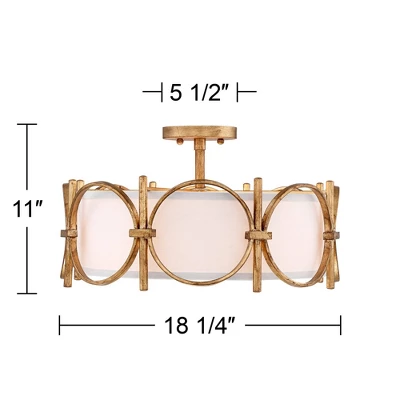 Barnes And Ivy Francis Mid Century Modern Ceiling Light Semi Flush Mount Fixture 18 1/4" Wide Gold 3-Light White Fabric Drum Shade For Bedroom Kitchen 7 Barnes And Ivy Francis Mid Century Modern Ceiling Light Semi Flush Mount Fixture 18 1/4" Wide Gold 3-Light White Fabric Drum Shade For Bedroom Kitchen - Image 5