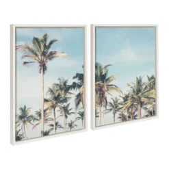 18" X 24" 2pc Sylvie Coastal Coconut Palm Tree Beach Framed Canvas Set By The Creative Bunch Studio White - Kate & Laurel All Things Decor